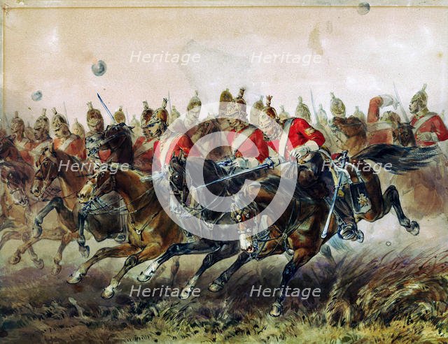 The Charge of the Light Brigade during the Battle of Balaclava, 1854. Artist: Hayes, Michael Angelo (1820-1877)
