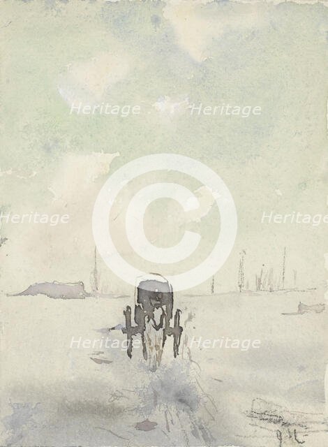 Winter landscape with horse and carriage, 1860-1921. Creator: Adolf le Comte.