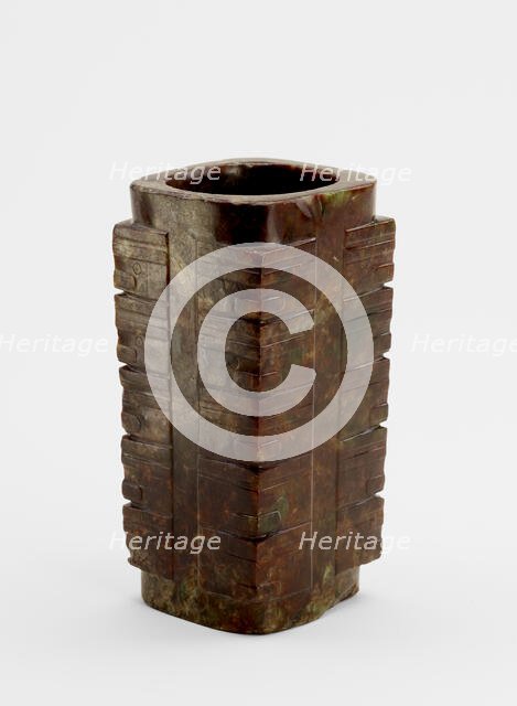 Five-tier tube (cong ?) with masks, Late Neolithic period, ca. 3300-2250 BCE. Creator: Unknown.