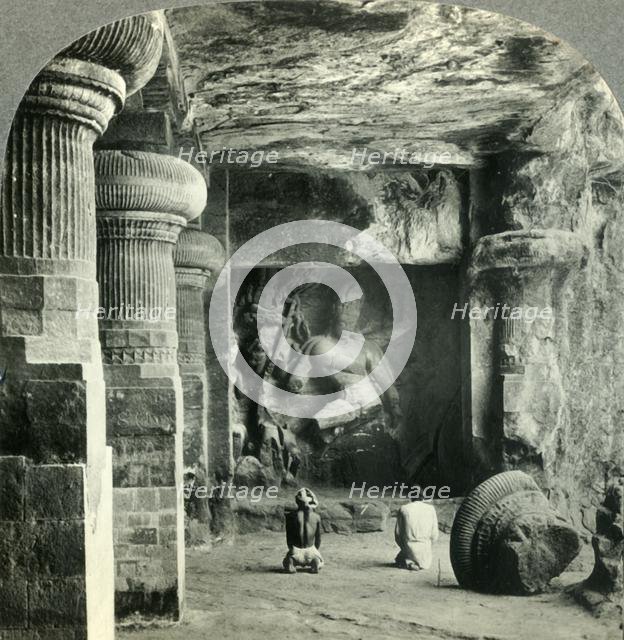 'Drunken Dance of the Eight-armed Divinity, Siva - Rock-hewn Temple at Elephanta, India', c1930s. Creator: Unknown.