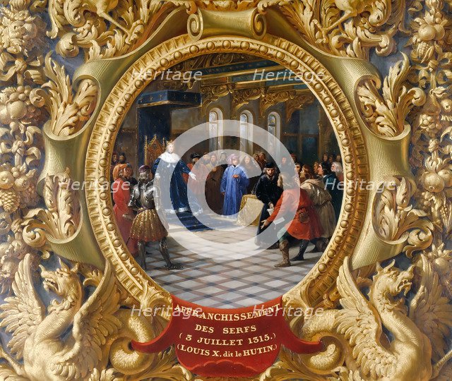 Louis X the Mischievous emancipates the serfs in 1315. Artist: Alaux, Jean (1786-1864)