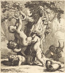 Putti and Fauns Climbing a Grapevine, 1650s. Creator: Michel Dorigny.