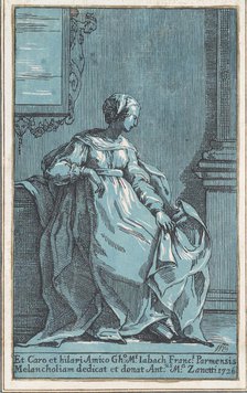 Woman Seated in Room (Melancholy), 1726. Creator: Anton Maria Zanetti.