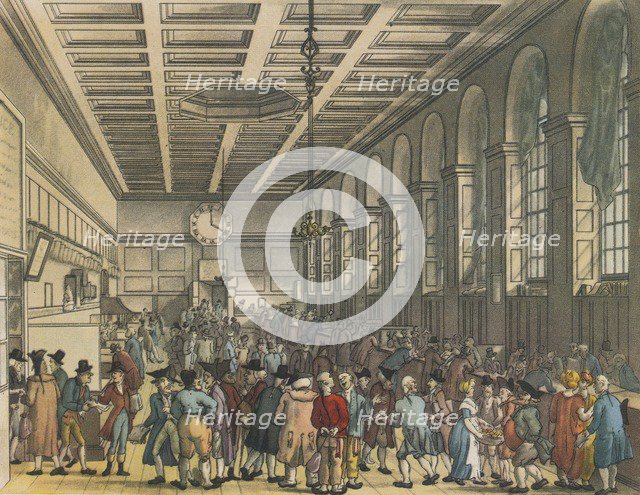 Interior of Custom House, London, 1808. Artists: Augustus Charles Pugin, Thomas Rowlandson.