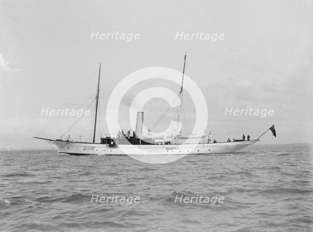 The 70 ton steam yacht 'Ombra' under way, 1914. Creator: Kirk & Sons of Cowes.