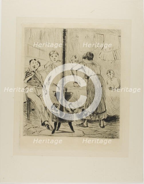 Plate from l'Assommoir (women ironing, man seated before a woodstove), 1879. Creator: Gaston la Touche.
