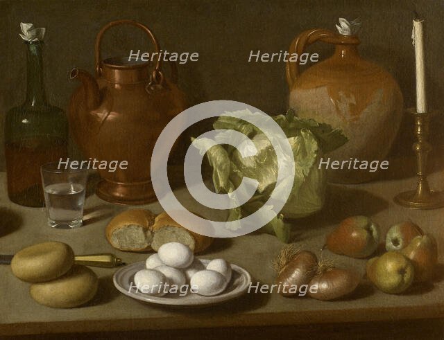 Still life with eggs, cabbage and candlestick. Creator: Magini, Carlo (1720-1806).