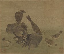 Sparrows feeding their young, Ming or Qing dynasty, (17th century?). Creator: Unknown.