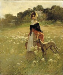 Young Girl and Dog, 1890. Creator: Percy Moran.