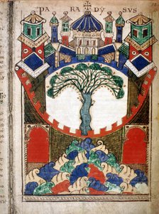 Paradise, a page from Liber Floridus, 12th century. Artist: Unknown