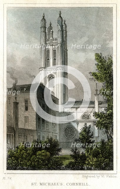 St Michael's Church, Cornhill, City of London, c1830.Artist: W Watkins