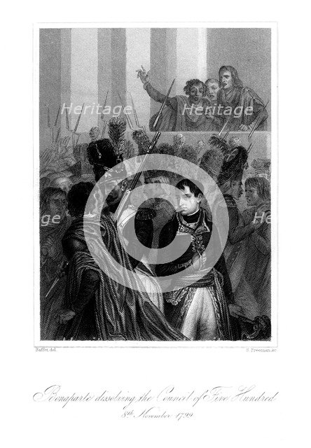 Napoleon Bonaparte (1721-1818) dissolving the Council of Five Hundred, 1845.Artist: S Freeman