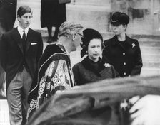 Reverend Robin Wood has a word with the Queen at the funeral of her aunt Princess Marina, 1968 Creator: Unknown.