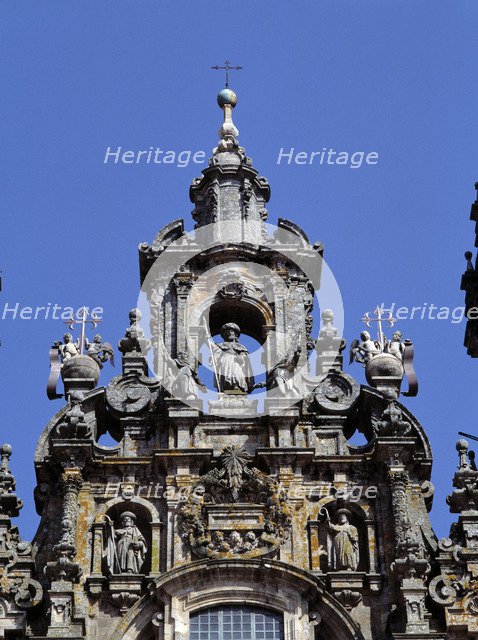 Detail of the façade of the Obradoiro in the Cathedral of Santiago de Compostela, by Fernando Cas…