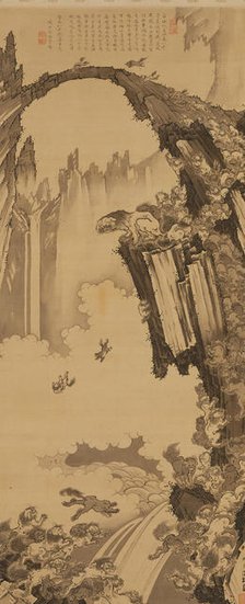 Lions at the Stone Bridge of Mount Tiantai, 1779. Creator: Soga Shohaku.