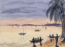 Singapore: view towards Singapore from the beach at Tanjong Katong at sunset, 1879. Creator: John Edmund Taylor.