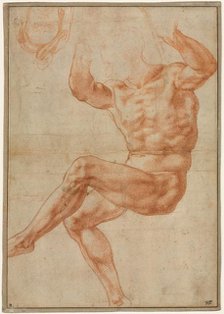 Study for the Nude Youth over the Prophet Daniel (recto), 1510-11. Creator: Michelangelo Buonarroti (Italian, 1475-1564).