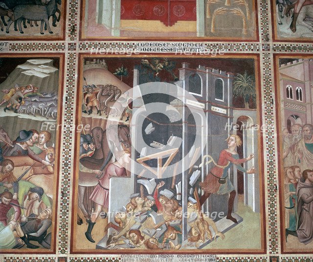 Fresco of the destruction of Jericho, 14th century. Artist: Unknown