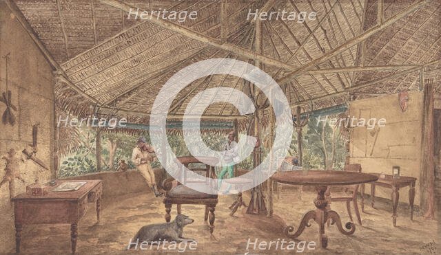 European Men in an African Jungle Lodge, 1886. Creator: Anon.