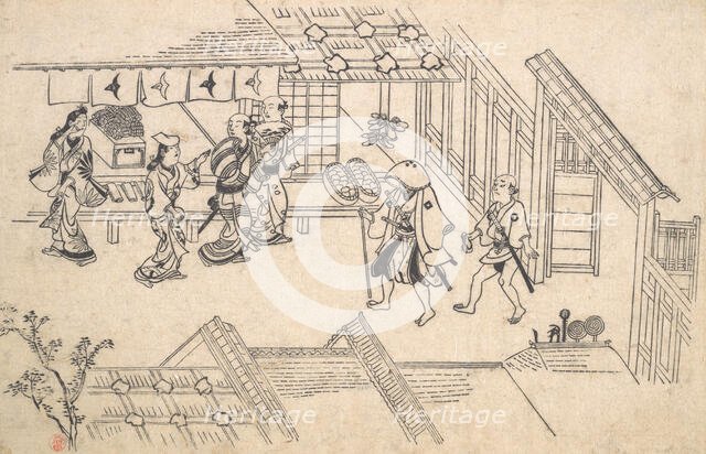 The Entrance to Ageya-machi, from the series Scenes in the Yoshiwara (Yoshiwara no tei)..., 1681-84. Creator: Hishikawa Moronobu.