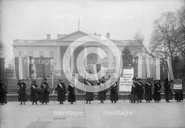 Woman Suffrage - Pickets at White House, 1917. Creator: Harris & Ewing.