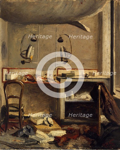 Une loge d'artiste à l'Opéra-Comique, après l'incendie du 15 mai 1887, place Boieldieu, 2ème.. Creator: Henri-Martin Vos.