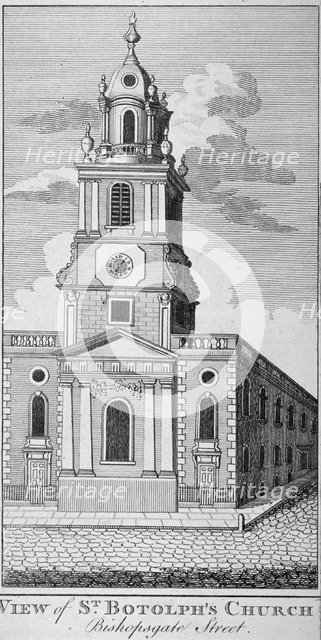 West view of the Church of St Botolph without Bishopsgate, City of London, 1750. Artist: Anon