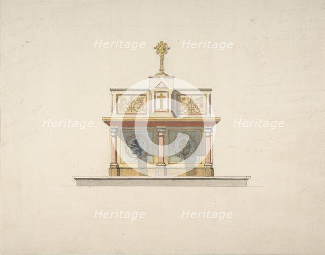 Design for an altar table surmounted by a crucifixion, second half 19th century. Creators: Jules-Edmond-Charles Lachaise, Eugène-Pierre Gourdet.