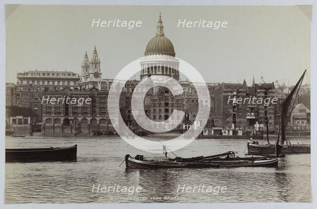 A view from Bankside looking across the River Thames towards Paul’s Wharf and St Paul’s…, 1880-1899. Creator: GW Wilson and Company.