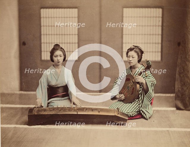 Two Women with Musical Instruments, c1885. Creator: Unknown.