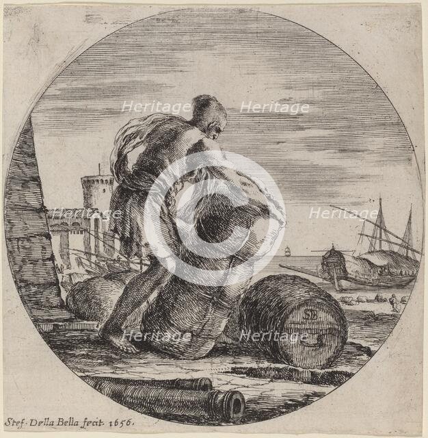 Galley Slave Hauling a Ship's Cargo, 1656. Creator: Stefano della Bella.