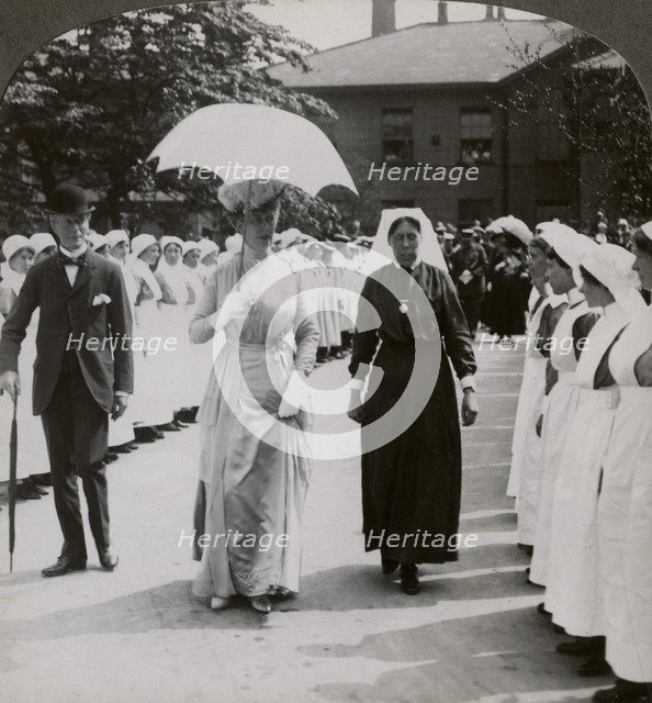 Her Majesty walking through the guard of honour of nurses of RN Hospital, Hull, 20th century. Artist: Realistic Travels Publishers