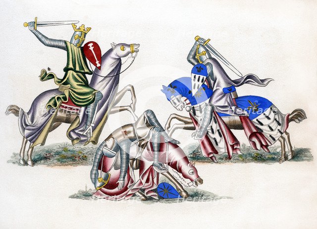 Knights fighting, c1260, (1843).Artist: Henry Shaw