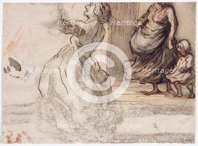 Figure of a Woman and Woman with Child, between 1808 and 1879. Creator: Honore Daumier.