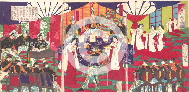 Illustration of the Commanders who Pacified Western Japan, Receiving the Empero..., September, 1887. Creator: Chikanobu Yoshu.