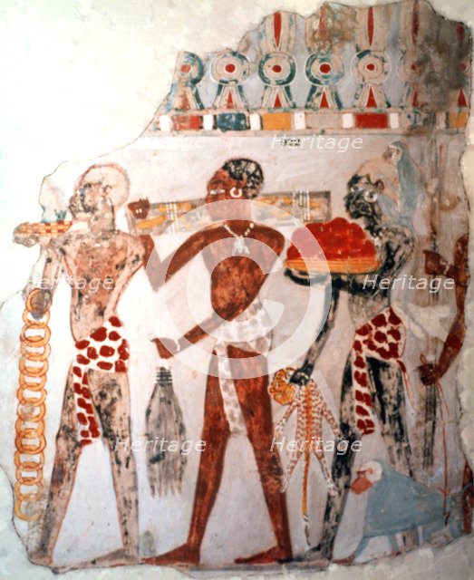 Africans bearing gold and other items, c1400 BC. Artist: Unknown