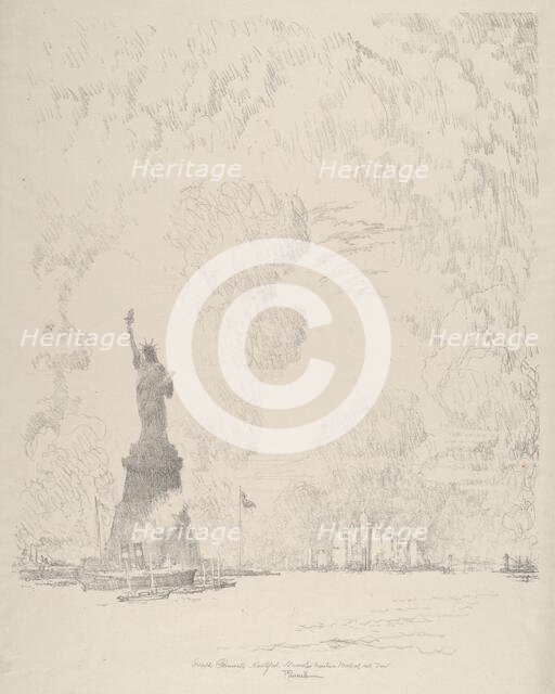 The Statue, New York Bay, 1910. Creator: Joseph Pennell.