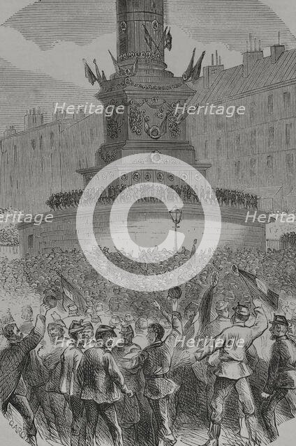 Riots in the Place de la Bastille, Paris Commune, France, 1871.  Creator: Unknown.