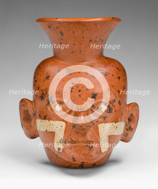 Miniature Vessel in the Form of a Portrait Head with Painted Cheeks, 100 B.C./A.D. 500. Creator: Unknown.