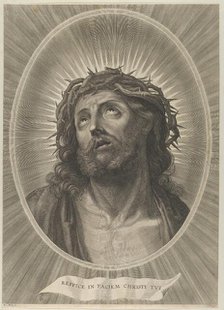 Head of Christ looking up with crown of thorns, in an oval frame, after Reni, ca. 1..., ca. 1653-67. Creator: Adrian van Melar.