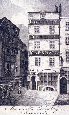 Marshall's Lottery Office, Holborn, London, c1800. Artist: Anon