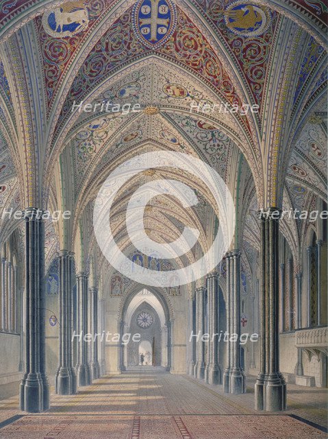 Interior view looking west, Temple Church, City of London, 1843. Artist: Anon