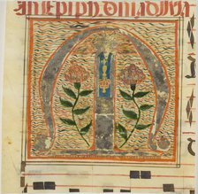 Decorated Initial "M" with Roses and a Medal from a Manuscript, n.d. Creator: Unknown.