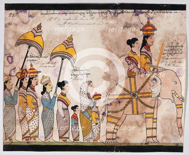 Prince Vessantara leaves the life of a hermit and returns to the city, 1815. Creator: Unknown.