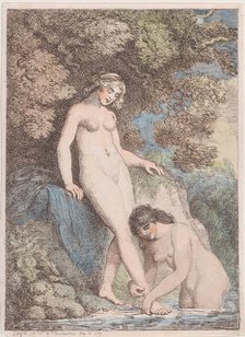 Two Nymphs Bathing, One Washing the Other's Foot, May 20, 1799., May 20, 1799. Creator: Thomas Rowlandson.