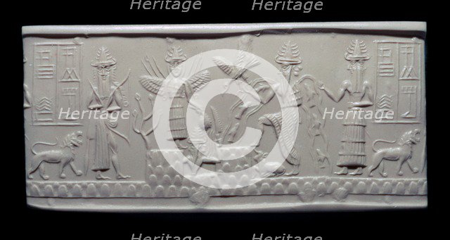 Greenstone seal of Adda, Akkadian, about 2300-2200 BC, from Mesopotamia. Artist: Unknown