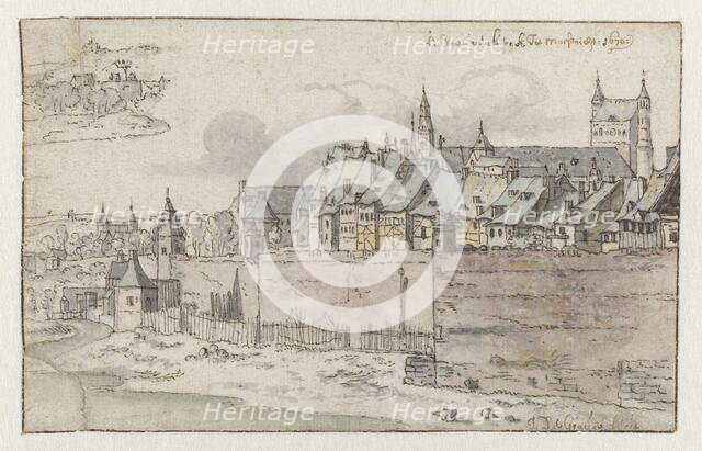 View of the Walls of Maastricht with the Onze-Lieve-Vrouwekerk in the background, 1670. Creator: Josua de Grave.