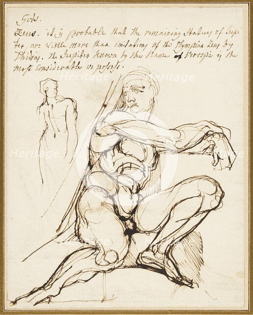 Study of Ignudo in Sistine Chapel, Rome (recto); Paraphrase of the Ignudo Seated to..., c. 1800. Creator: Henry Fuseli.