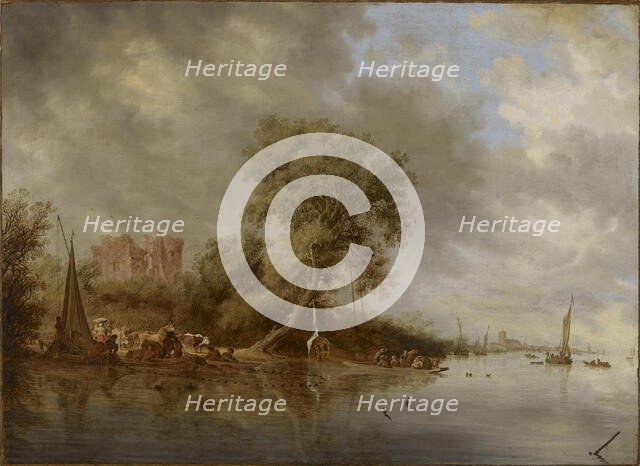 River Landscape with the Ruins of Egmond Castle, 1641. Creator: Salomon Ruysdael.