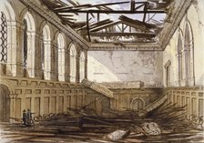 Ruins of the banqueting hall of Haberdashers' Hall, City of London, 1864. Artist: Anon